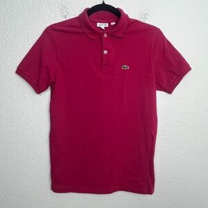 Lacoste Polo Shirt Boys 16 Red Textured Crocodile Logo Cotton Slim Fit Golf